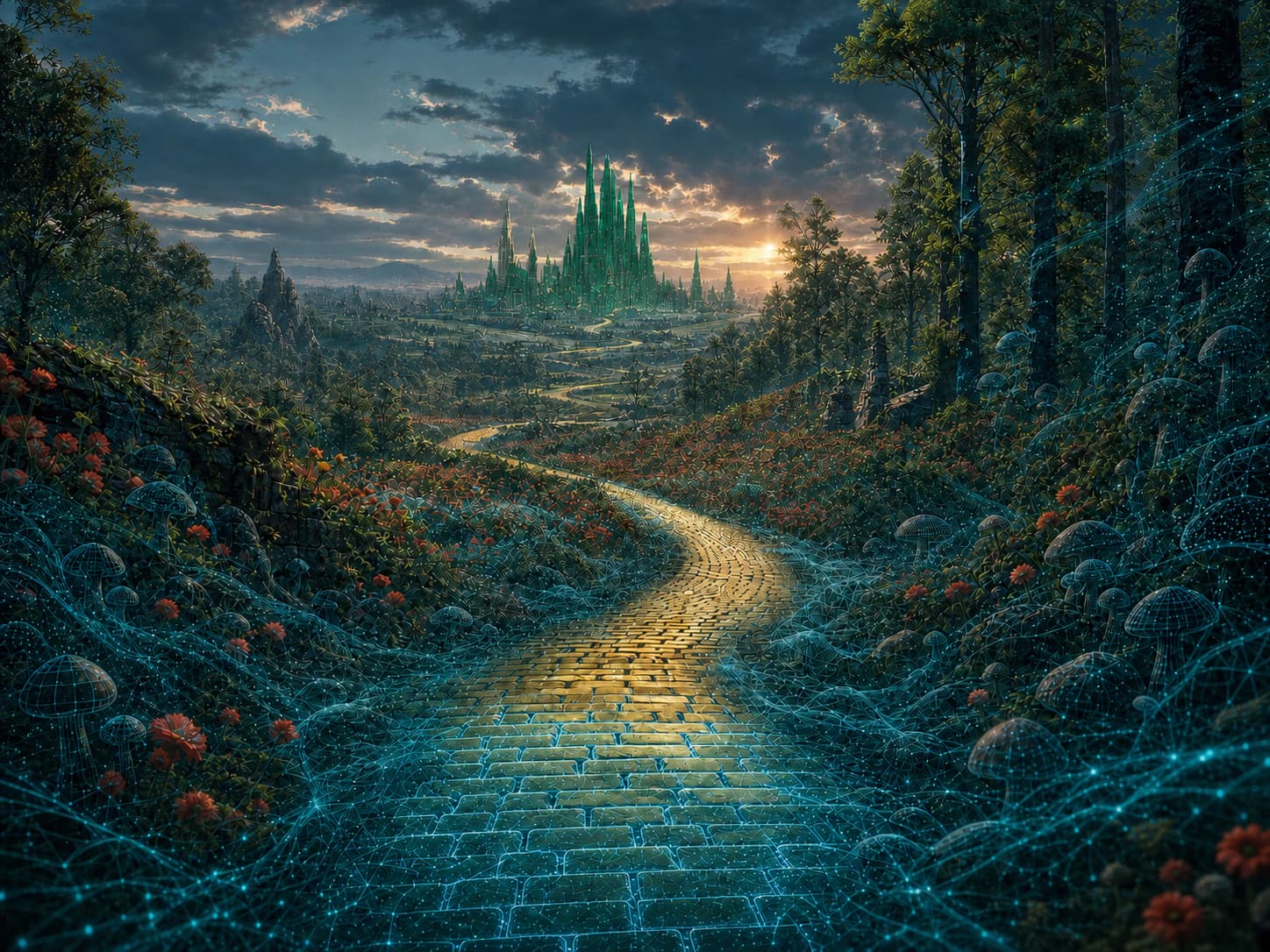 The road to the Emerald City materializing from Kawabunga’s teal wavefield